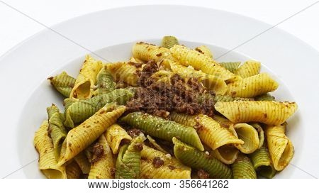 Traditional Italian Colorful Pasta. Maccheroni Al Pettine, Close-up