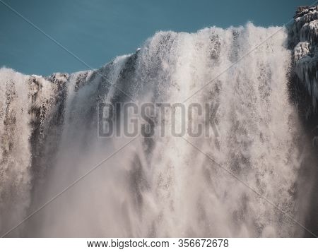 Great Beautiful And Powerful Waterfall In Iceland