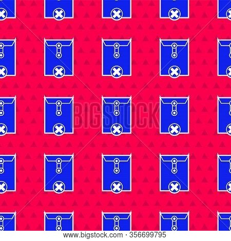 Blue Delete Envelope Icon Isolated Seamless Pattern On Red Background. Delete Or Error Letter. Cross