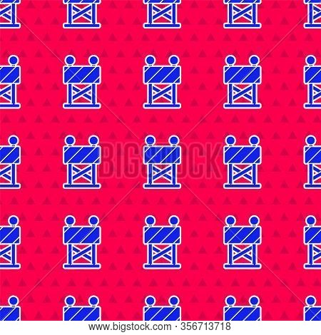 Blue Road Barrier Icon Isolated Seamless Pattern On Red Background ...