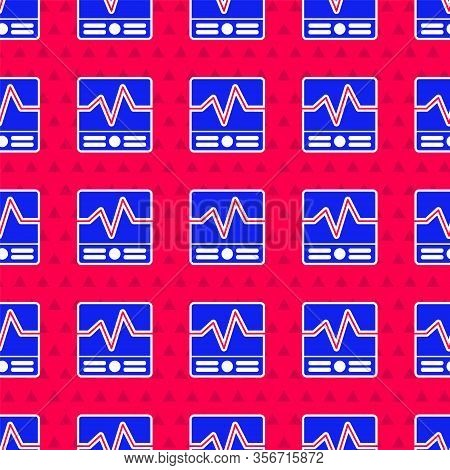 Blue Electrical Measuring Instruments Icon Isolated Seamless Pattern On Red Background. Analog Devic