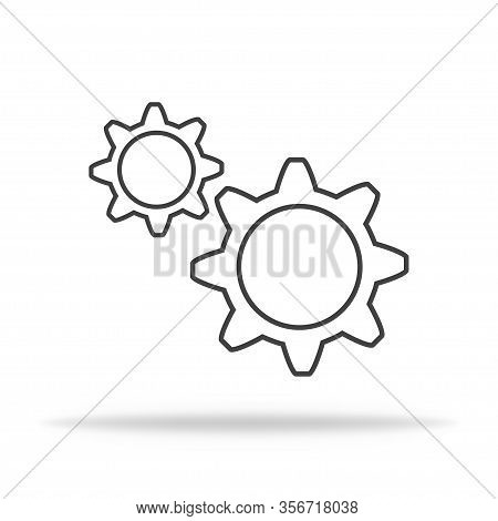 Gear Icon For Settings Or Mechanism. Flat With Shadow. Cogweel Linear Style. Vector Eps 10