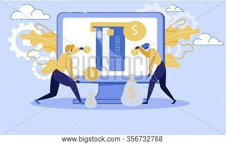 Fraudulent In Internet, Payment Safety, Online Money Transfers Protection Trendy Flat Vector Concept