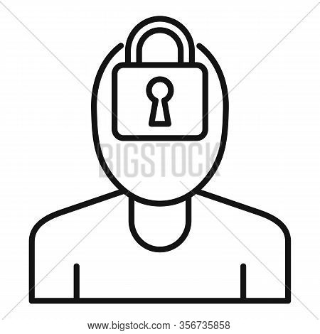 Mental Person Lock Icon. Outline Mental Person Lock Vector Icon For Web Design Isolated On White Bac
