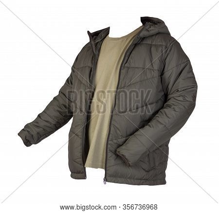 Hakki Zipped Jacket And Green T-shirt Isolated On A White Background. Casual Style