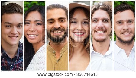 Cheerful Young Men And Women In Casual Portrait Set. Happy Smiling Beautiful People Multiple Shot Co