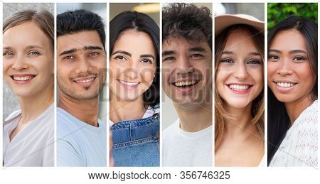 Happy Successful Global Team Members Portrait Set. Smiling Multiracial Young Men And Women In Casual
