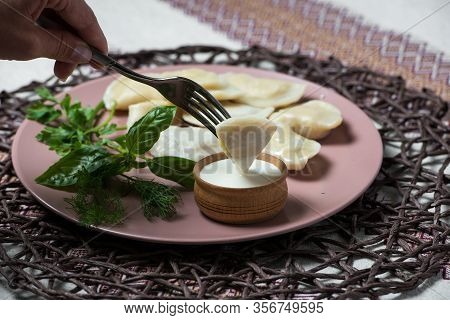 Dumplings With Potatoes, Homemade Traditional Ukrainian Dish Varenyky