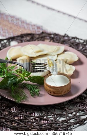 Dumplings With Potatoes, Homemade Traditional Ukrainian Dish Varenyky