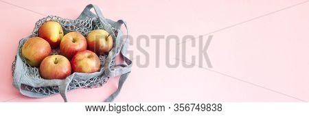 Banner Food Delivery, Apples In String Bag, Fresh Veggetables, Healthy, Quarantine Help