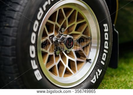 Bray, Ireland, June 2018 Bray Vintage Car Club Show With Open Air Retro Cars Display. Close Up On Cu