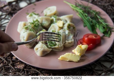 Meat Dumplings, Homemade Traditional Ukrainian Dish Pelmeni