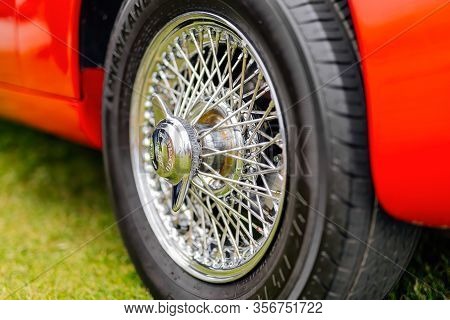 Bray, Ireland, June 2018 Bray Vintage Car Club Show, Open Air Retro Cars Display. Close Up On Alloy 