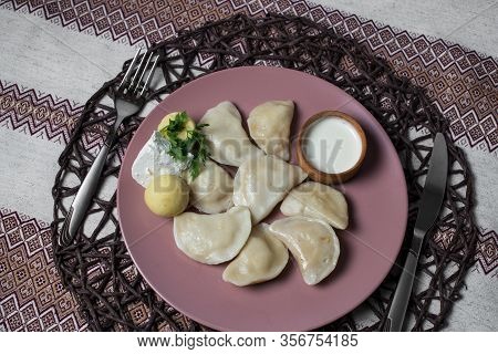 Dumplings With Potatoes, Homemade Traditional Ukrainian Dish Varenyky