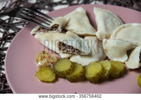 Dumplings With Pluck, Homemade Traditional Ukrainian Dish Varenyky