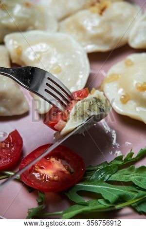 Dumplings With Potatoes, Homemade Traditional Ukrainian Dish Varenyky