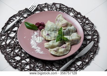 Dumplings With Cherry, Homemade Traditional Ukrainian Dish Varenyky