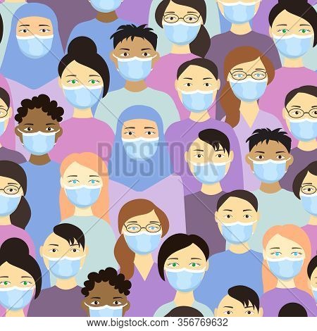 Crowd Of Masked People Covid-19 Concept. Quarantine. 2019-ncov Novel Corona Virus Concept Banner. Sa