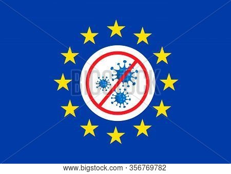 Eu Flag Stop Coronavirus Banner. Covid-19 Concept Vector