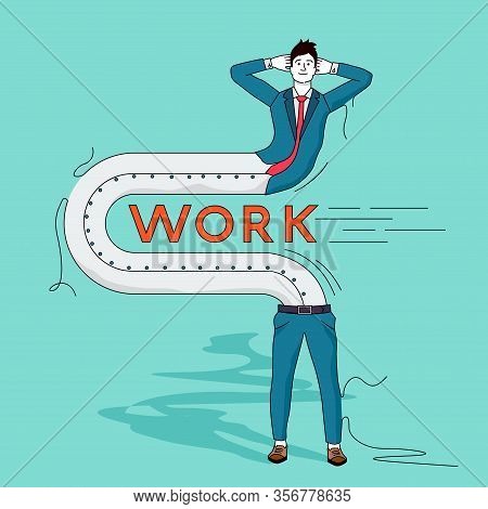 A Businessman Bending To Avoid Doing Any Work. Work Shy People Concept Vector Illustration.
