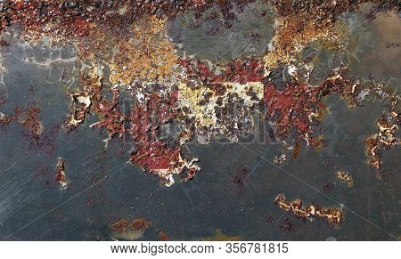 Rust On Metal Texture, Pattern. Eaten Away With Rust. Ferric Oxide. Environmental Collapse. Land Of 