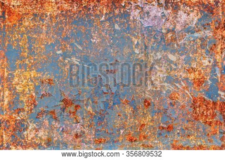 Grunge Metal Coroded Texture. Old Rusty Metal Plate Heavily Aged Corrosion Stain Creates A Grungy Fr