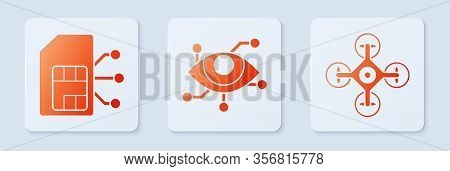 Set Virtual Reality, Sim Card And Drone. White Square Button. Vector