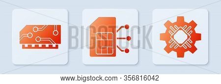Set Sim Card, Ram, Random Access Memory And Processor. White Square Button. Vector