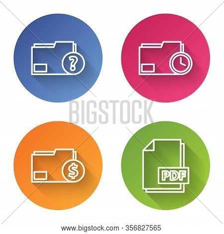 Set Line Unknown Document Folder, Document Folder With Clock, Finance Document Folder And Pdf File D