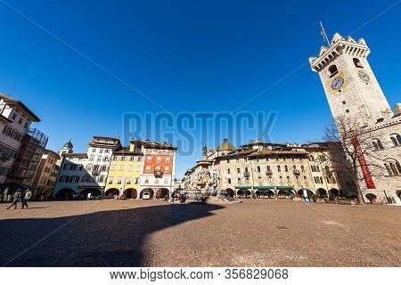 Trento, Trentino Alto Adige, Italy - March 8th, 2020: Piazza Del Duomo, Cathedral Square In Trento C