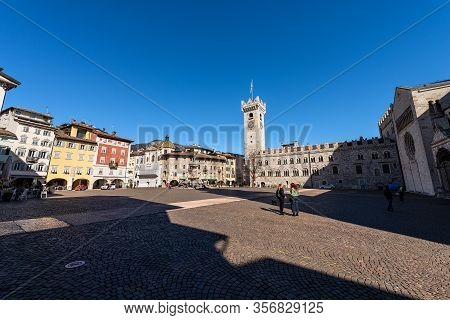 Trento, Trentino Alto Adige, Italy - March 8th, 2020: Piazza Del Duomo, Cathedral Square In Trento C