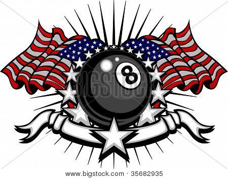 Biljart Eightball Vector sjabloon met vlaggen en sterren