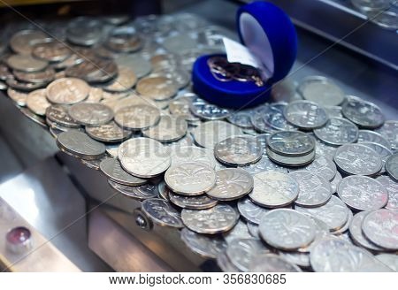 Voronezh, Russia - August 14, 2019: The Working Field Of A Slot Machine With A Pusher