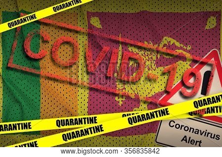 Sri Lanka Flag And Covid-19 Quarantine Yellow Tape With Red Stamp. Coronavirus Or 2019-ncov Virus