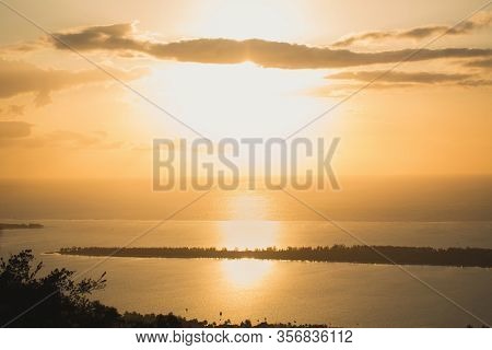 Sunset Over The Indian Ocean On The Island Of Mauritius.
