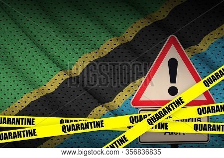 Tanzania Flag And Covid-19 Quarantine Yellow Tape. Coronavirus Or 2019-ncov Virus