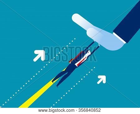 Businessman Challenge A Big Hand Hinders. Concept Business Fighting Vector Illustration, Flat Cartoo
