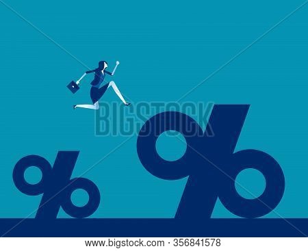 Business Man Jump To Find A Bigger Percentage. Concept Business Percentage Vector Illustration