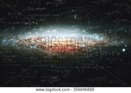 Science And Research Of The Universe, Spiral Galaxy And Physical Formulas, Concept Of Knowledge And 