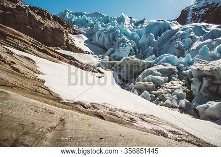 Beautiful Scenery On The Mountains And The Glacier Svartisen Landscape In Norway Scandinavian Nature