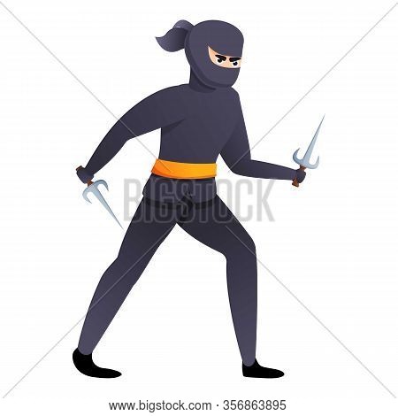 Asian Ninja With Sai Weapon Icon. Cartoon Of Asian Ninja With Sai Weapon Vector Icon For Web Design 