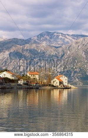 Winter Mediterranean Landscape.  Montenegro, Adriatic Sea, View Of The Kotor Bay And Stoliv Village