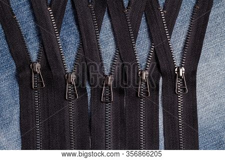 Pack A Lot Of Black Metal Brass Zippers Stripes With Sliders Pattern For Handmade Sewing Tailoring L