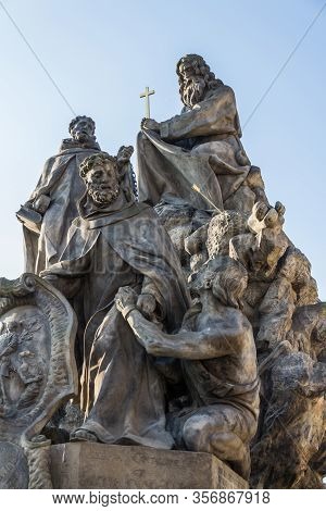 Baroque Sculpture Of John Of Matha, Felix Of Valois And Saint Ivan On The Charles Bridge, Prague, Cz