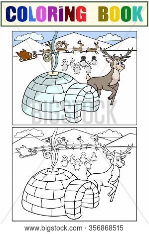Sapmi, Traditional Habitats Of Santa Claus. Set Children Coloring Book And Color Picture.