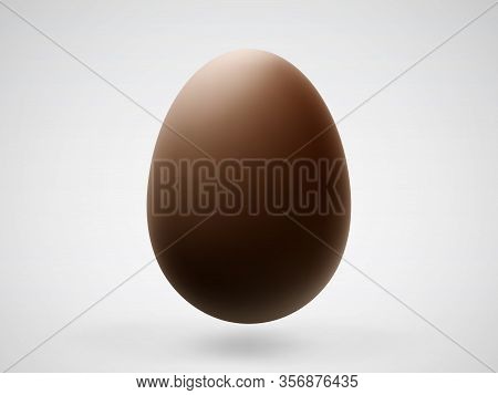 Single Realistic Chocolate Easter 3d Egg With Shadow On White Background. Vector Illustration Of Bro
