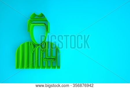 Green Hockey Judge, Referee, Arbiter Icon Isolated On Blue Background. Minimalism Concept. 3d Illust