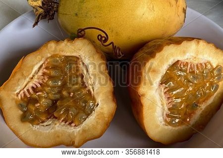 Ripen Passion Fruits Ready To Be Eaten In Costa Rica