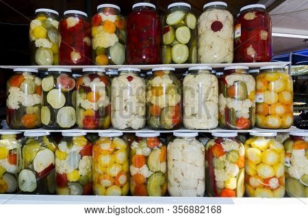 Stack Of Pickles In Stinging Bottles In Szeged