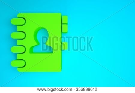 Green Address Book Icon Isolated On Blue Background. Notebook, Address, Contact, Directory, Phone, T